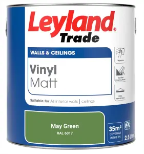 Leyland Trade Vinyl Matt Walls & Ceilings Emulsion Paint May Green (RAL 6017) 2.5L