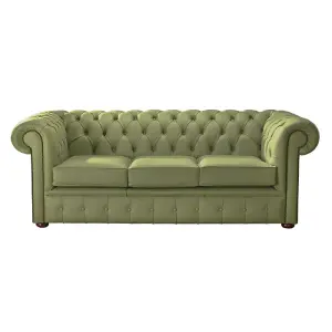 Chesterfield 3 Seater Shelly Mountain Tree Green Leather Sofa Bespoke In Classic Style