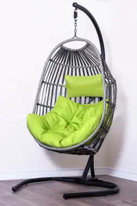 Folding Rattan Hanging Egg Chair with Lime Cushion