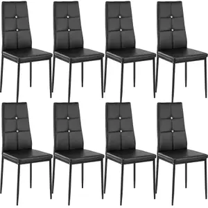 Dining Chairs Set of 8 - upholstered, faux leather, high backrest with rhinestones - black