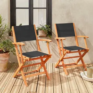 sweeek. Pair of foldable wooden garden chairs Almeria Black 54x58.7x89 cm