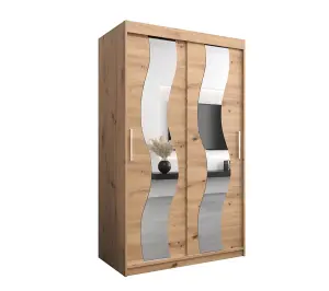 Stylish Mirrored Sliding Door Wardrobe in Oak Artisan with Spacious Shelves (H)2000mm (W)1200mm (D)620mm