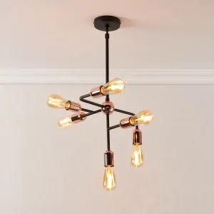 pendant Black Brass effect 6 Lamp Pendant ceiling light, (Dia)365mm