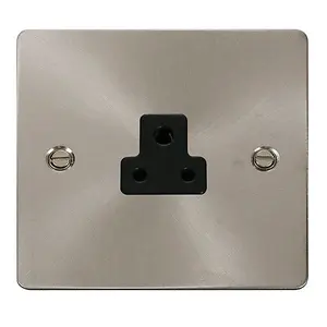 Flat Plate Satin / Brushed Chrome 1 Gang 2A Round Pin Socket - Black Trim - SE Home