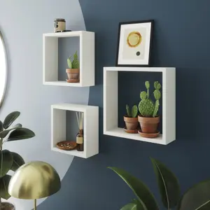 GoodHome Rigga White Cube shelf (L)23cm x (D)9.8cm, Set of 3