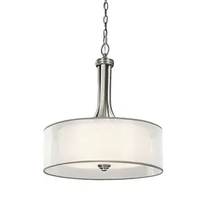 Ceiling Pendant Light Fitting White Organza Shade Antique Pewter LED E27 60W