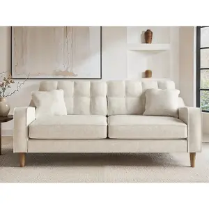 Solace+Co Jude 3 Seater Midcentury Fabric Sofa - Beige