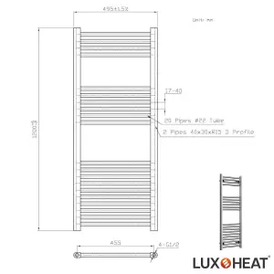 Towel Radiator Rail 1200 x 500 for Central Heating with Chrome Finish