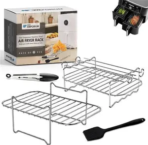 2Pcs Ninja Air Fryer Rack Set - Compatible With Most Dual-Basket Air Fryers, Oven, Microwave - Food Grade Stainless Steel Ninja Air Fryer