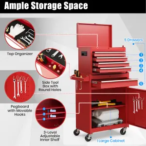 Costway 5-Drawer Rolling Tool Chest High Capacity Tool Storage Cabinet w/ Lockable Wheel