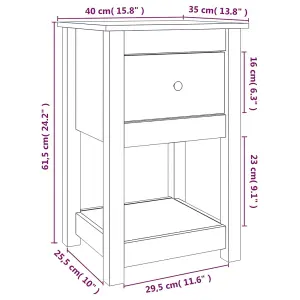 Berkfield Bedside Cabinet Grey 40x35x61.5 cm Solid Wood Pine