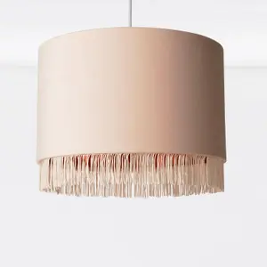 First Choice Lighting Blush Pink Velvet With Copper Inner Tassled Light Shade