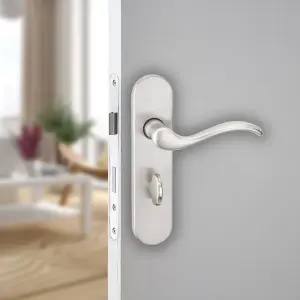 URBNLIVING 150mm Length 2 Pcs Geneva Concealed Metal & Satin Nickel Lever Latch Bathroom Door Handle Set