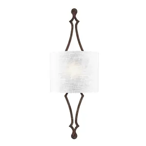 Wall Light Hidden Lamp White Linen Shade Distressed Gold LeafLED E27 60W