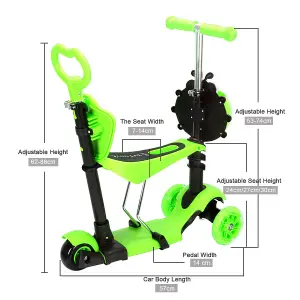 Children's Scooter with Removable Seat, Flashing LED Wheels, Height-Adjustable, aged 3 and over