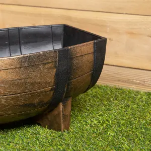 25cm Medium Plastic Oak Barrel Effect Garden Patio Decorative Trough Planter