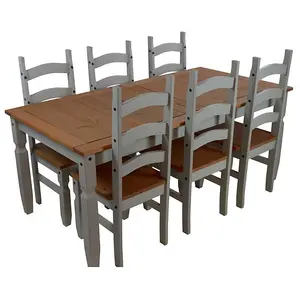 Mercers Furniture Corona Grey Wax 6'0" Dining Table & 6 Chairs Set Solid Pine with Mexican Styling