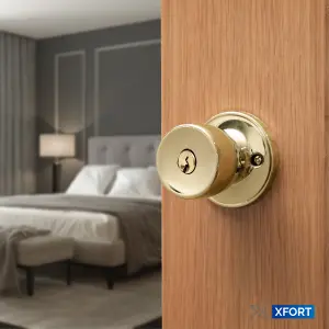 XFORT Tulip Entrance Knob Set Polished Brass, Door Knob with Lock