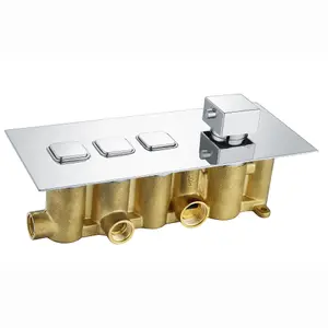 ENKI Milan Chrome Square Button 3-Outlet Brass Thermostatic Triple Shower Valve TSV017