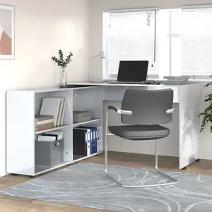 Berkfield Corner Desk High Gloss White Engineered Wood