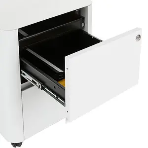 2 Drawer White Curved Metal Under Desk Mobile Pedestal Unit Filing Cabinet - Fully Assembled