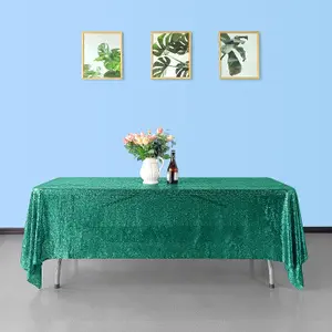 Neel Blue 70x144 Inch Rectangle Sequin Tablecloth, Emerald Green