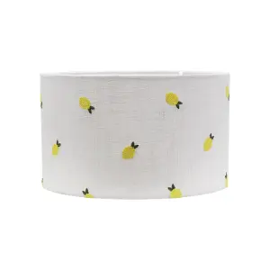 ValueLights Brae Natural White Fabric Lemon Embroidered Small Drum Lamp Shade with LED Bulb