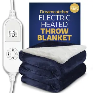 Dreamcatcher Sherpa Fleece Polyester Heated Electric Throw Blanket 160cm x 120cm Navy Blue