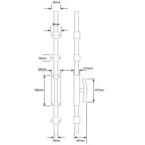 AFIT Satin Chrome Locking Espagnolette Bolt T Bar Pattern