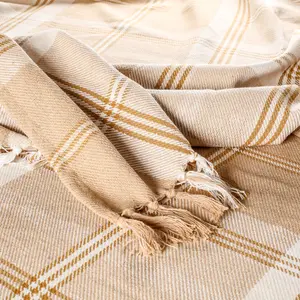 EHC Highland Cotton Large Throw For Sofa,Double Bed,Armchair, 150cm x 200cm, Beige