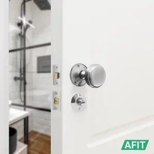 AFIT Lined Door Knob Set Satin Chrome, 1 Pair of Mortice Knobs (55mm), Latch & Deadbolt Kit (76mm), Hinges (76mm) & Turn & Release