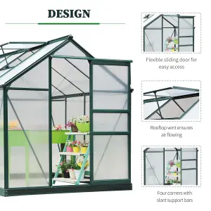 Outsunny 6x8ft Walk-In Polycarbonate Greenhouse Plant Grow Galvanized Aluminium