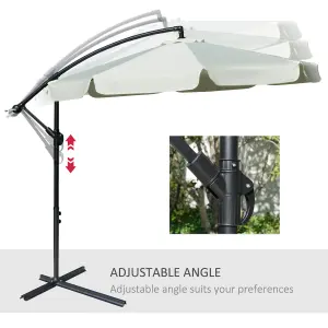 Outsunny 2.7m Garden Cantilever Banana Parasol Sun Shade Crank, Cream White