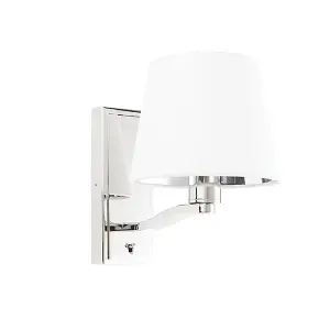 Luminosa Harvey Wall Lamp Bright Nickel Plate, Vintage White Fabric Round Shade With Usb Socket