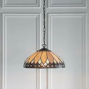 Tiffany Glass Hanging Ceiling Pendant Light Dark Bronze 400mm Lamp Shade i00085