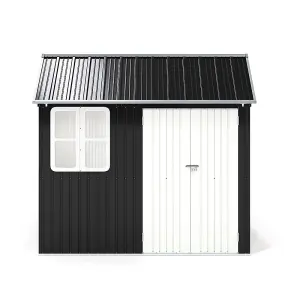 8.3 x 5.4ft Metal Apex Roof Garden Shed Outdoor Storage House with Window in Black and White, Assembly Required