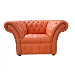 Chesterfield Club Chair Buttoned Seat Flamenco Orange Leather In Balmoral Style