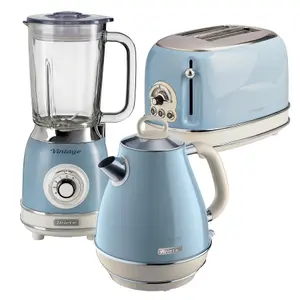 Ariete ARPK24 Vintage Retro Jug Kettle, 2 Slice Toaster & Jug Blender Set, Blue