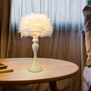 White Accent Ceramic Feather Bedroom Bedside Table Lamp with LED Light 30cm x 46cm