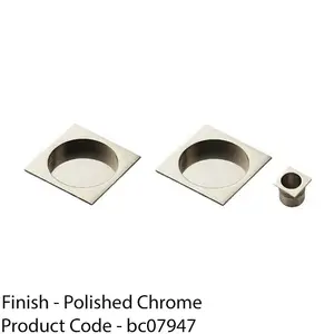 30mm Sliding Door Rose & 2x 53mm Square Flush Finger Pulls - Polished Chrome