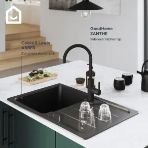 GoodHome Zanthe Black Graphite effect Kitchen Side lever Tap