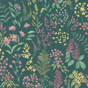 Rural Paradise Floral Sprig Wallpaper Teal/Pink Holden 13660