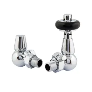 Pair of Corner Chrome Wooden Head Radiator Valves