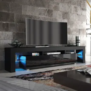 Nova TV Unit 200cm Black High Gloss Doors with LED Lighting - Creative Furniture