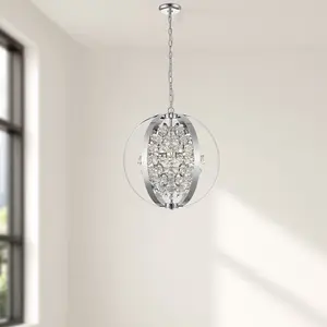 Luminosa Contemporary Spherical Pendant Ceiling 5 Light Chrome, Crystal