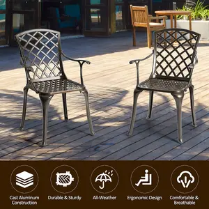 Costway Outdoor Metal Dining Chairs Set of 2 Cast Aluminum Patio Chairs