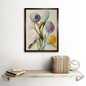 Modern Elegant Pastel Bouquet Abstract Flowers - Print Brown Framed Unframed / 43cm H x 33cm W x 2cm D