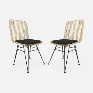 sweeek. Pair of high-backed rattan dining chairs Cahya Black 57x44x84 cm