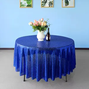 Neel Blue 70 Inch Round Sequin Tablecloth, Royal Blue