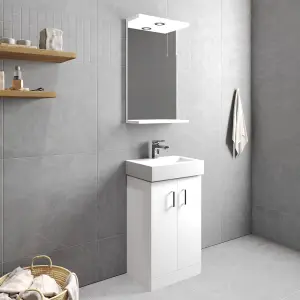 Two Door Cloakroom Vanity Ceramic Basin Unit in Gloss White Finish